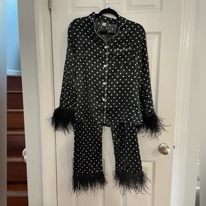 Feather Trim Polka Dot Pajamas